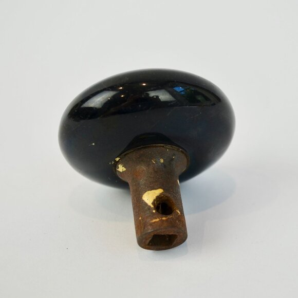 Antique Black Porcelain Door Knob Vintage Salvage Hardware - Picture 3 of 5